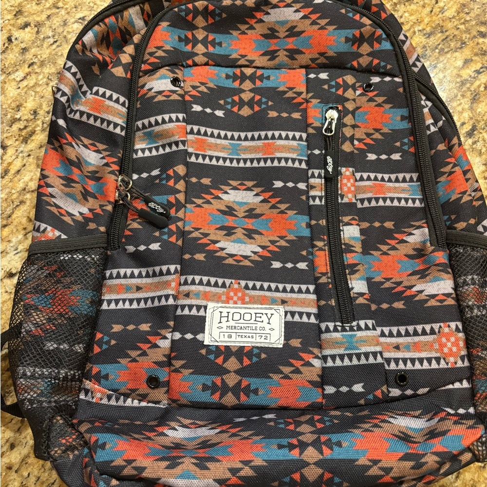 Hooey Black and Orange Geometric Backpack